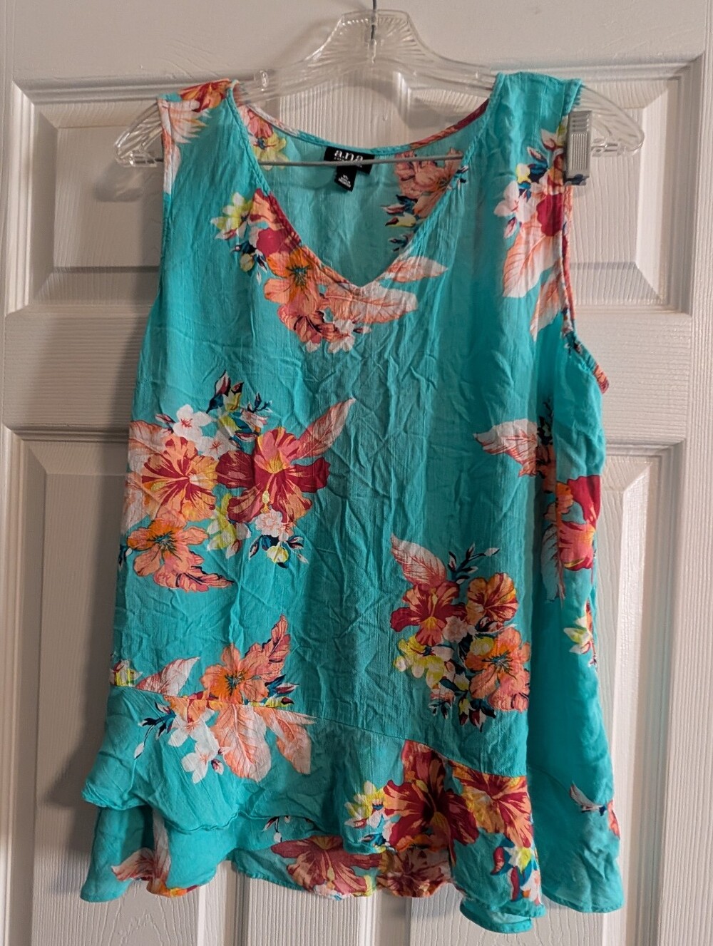 a.n.a Turquoise Floral V-Neck Sleeveless Blouse XL